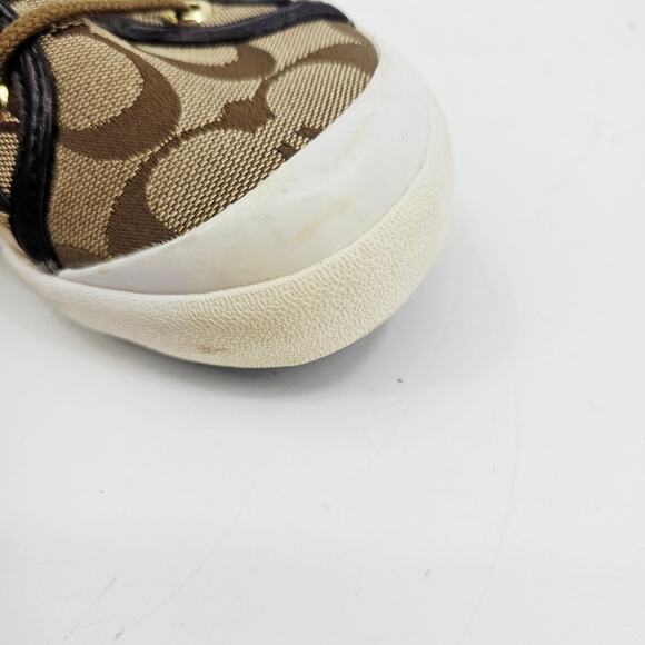 Coach Felix Tan Brown Gold Logo Canvas & Leather Sneaker Shoe women's size 8.5 B - Picture 6 of 9
